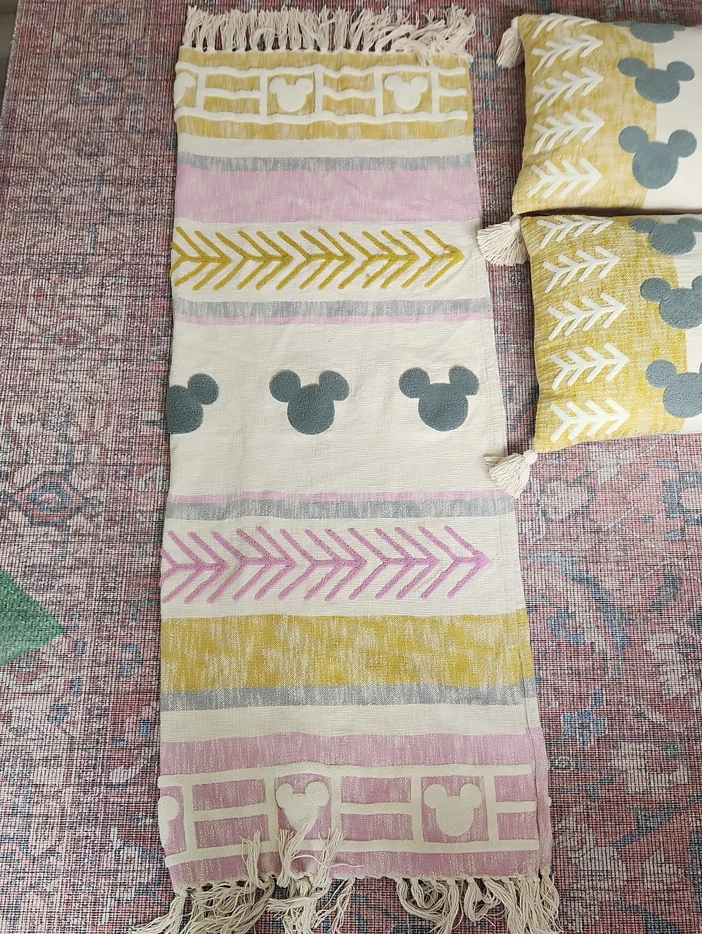 Disney Home Throw Blanket With 2 Pillows Set Mickey Mouse Icon